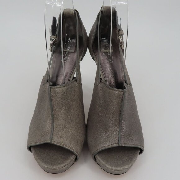 Coach ASHTON Women 9 Shimmer Gray Leather Peep Toe Platform Stiletto Heels Shoes - Picture 2 of 15